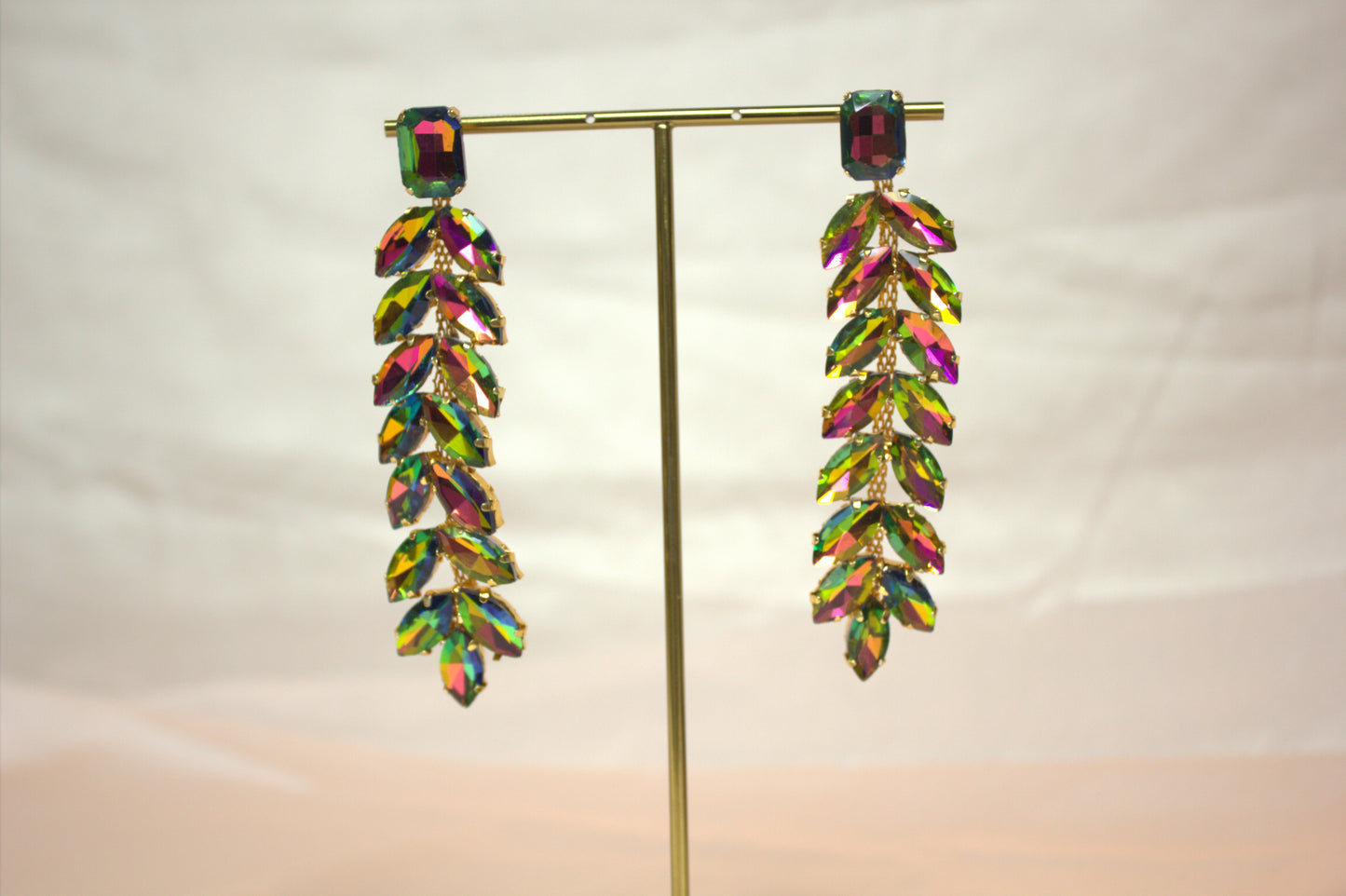 Statement Crystal Drop Earrings with Leaf Design