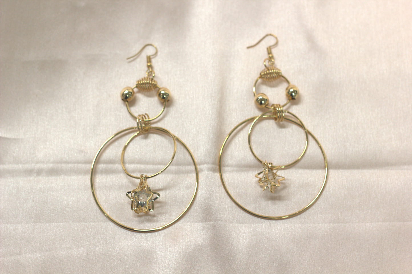 Elegant Gold-Tone Multi-Hoop Drop Earrings with Crystal Charm- Stainless Steel