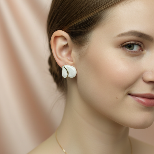 Vintage Cream Enamel Wing Studs – Gold-Trimmed Statement Earrings