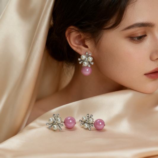 Pearl & Crystal Drop Earrings – Iridescent Ball Dangle Earrings India