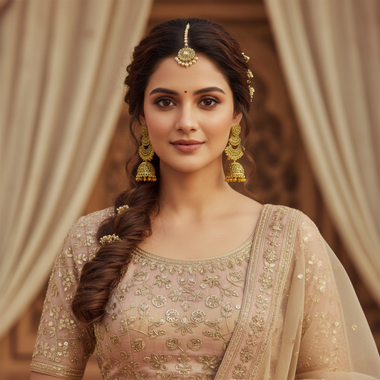 Antique Gold Kundan Jhumka Earrings – Traditional Bridal Statement Chandbali Style- Stainless Steel