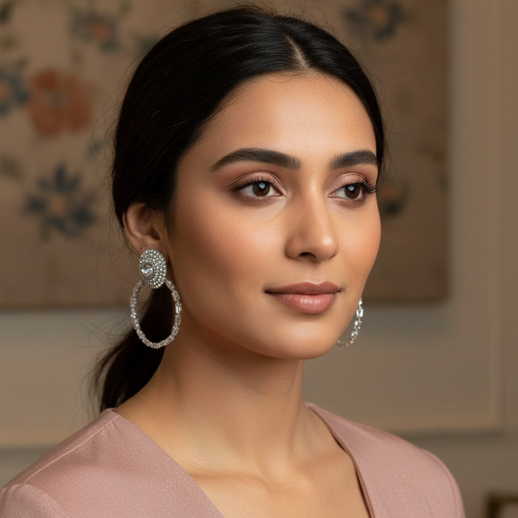 Crystal Studded Hoop Earrings – Stainless Steel Sparkle Hoops India