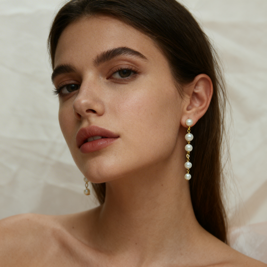 Faux Pearl Drop Earrings – Gold Chain Statement Dangle Earrings India
