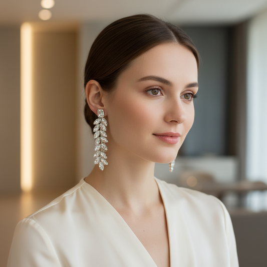 Crystal Leaf Drop Earrings – Stone Statement Dangle Earrings India