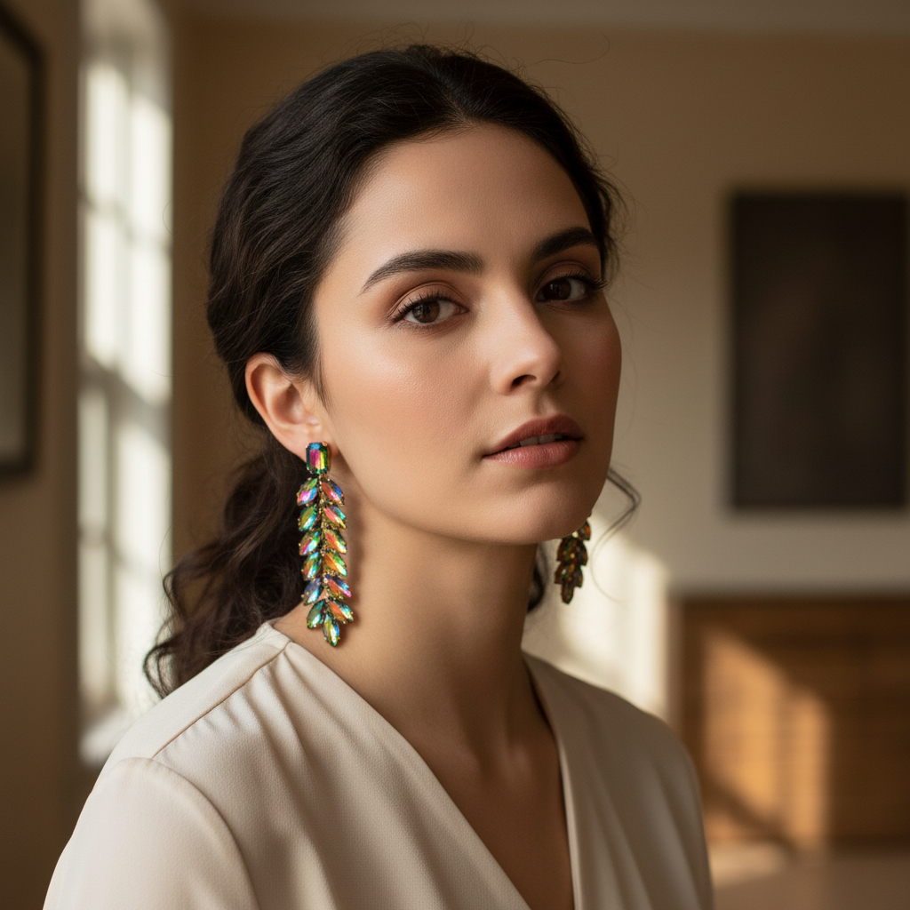 Crystal Leaf Drop Earrings – Stone Statement Dangle Earrings India