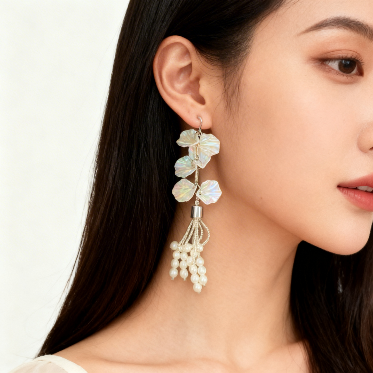 Leaf Design Pearl Tassel Drop Earrings for Women India | BME