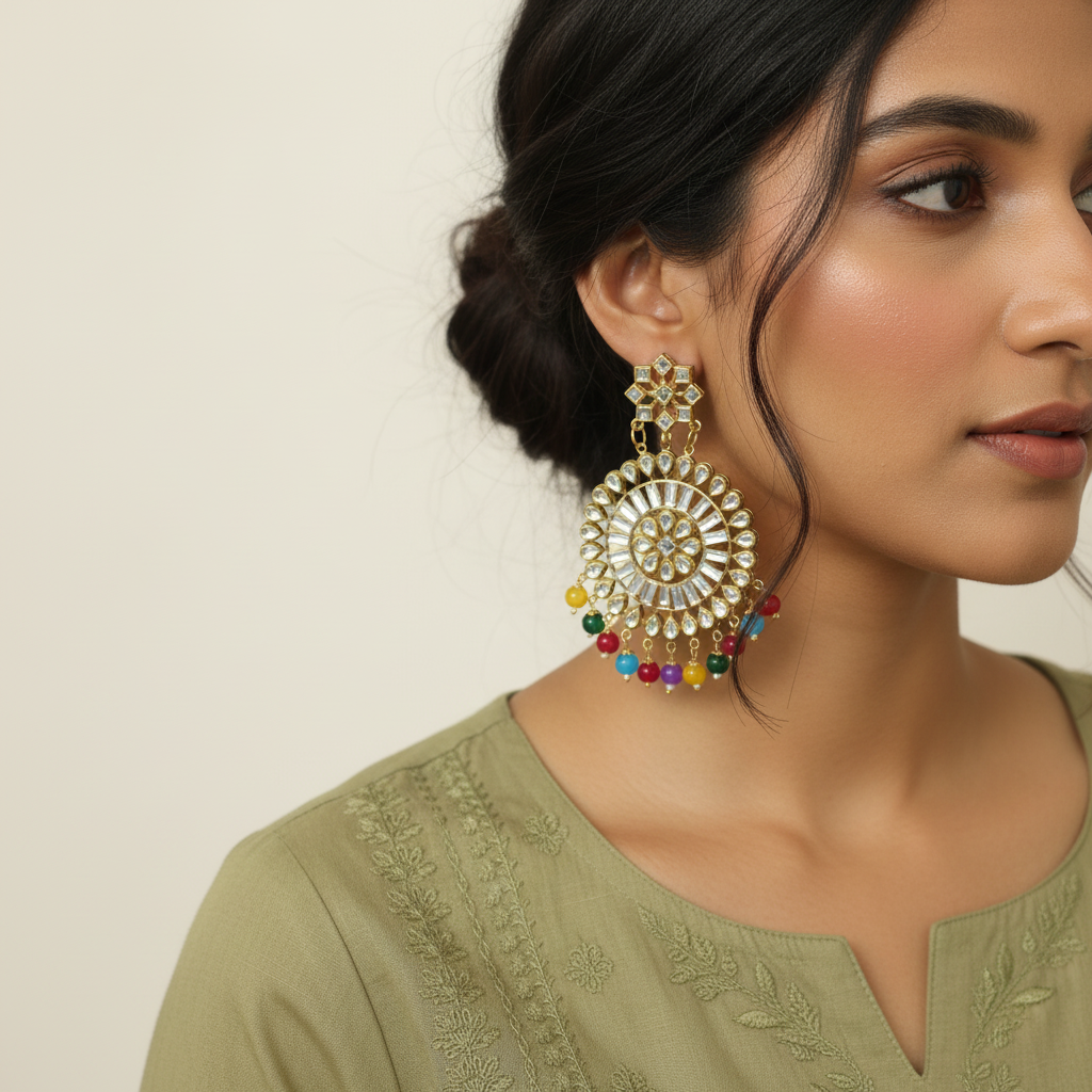 Royal Kundan Multicolor Statement Circular Earrings – Statement Ethnic Earrings India
