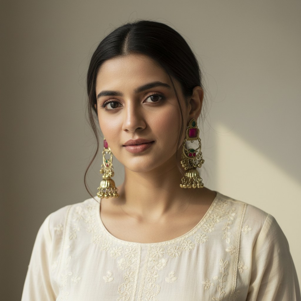 Antique Gold Multicolor Stone Jhumka Earrings – Stainless Steel India