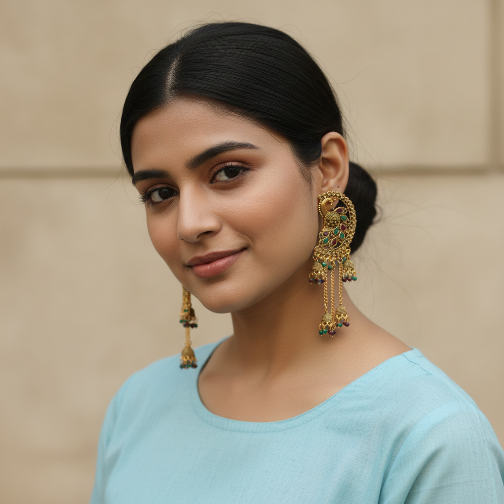 Antique Peacock Design Statement Earrings – Ethnic Statement Earrings India