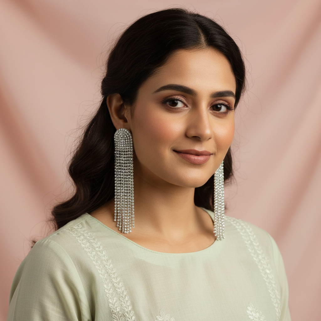 Crystal Waterfall Tassel Earrings – Premium Long Rhinestone Earrings India