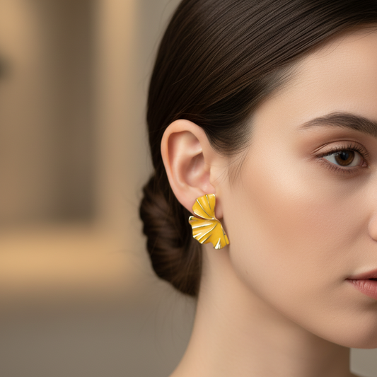 Golden Yellow Leaf Statement Earrings – Stainless Steel Earrings India