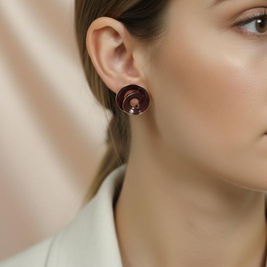 Wine Red Spiral Statement Earrings – Bold Statement Earrings for Women India