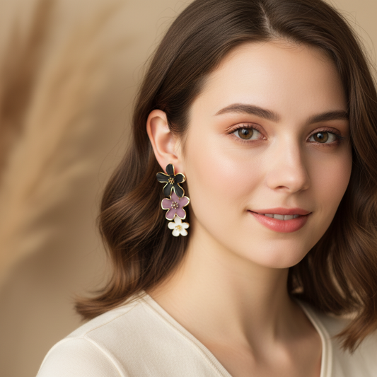 Pastel Floral Drop Earrings – Layered Flower Dangle Earrings for Women