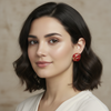 Ivory Gold Grid Statement Earrings – Premium Textured Designer Studs
