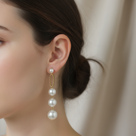 Pearl Cluster Drop Earrings – Cascading Faux Pearl Dangle Earrings India