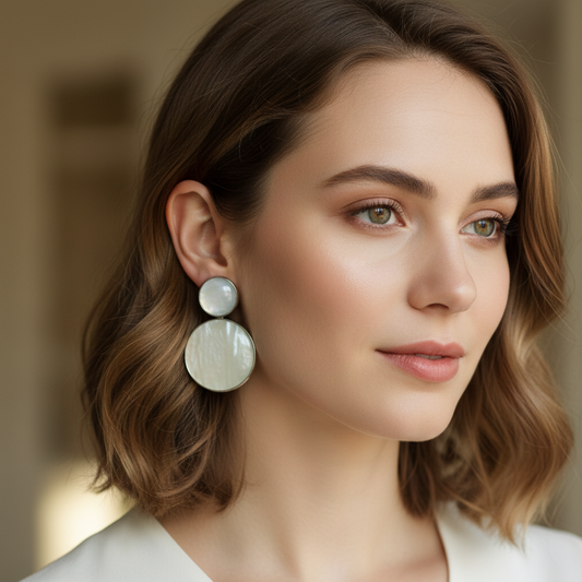Minimalist Shell Disc Drop Earrings – Elegant Statement Jewelry