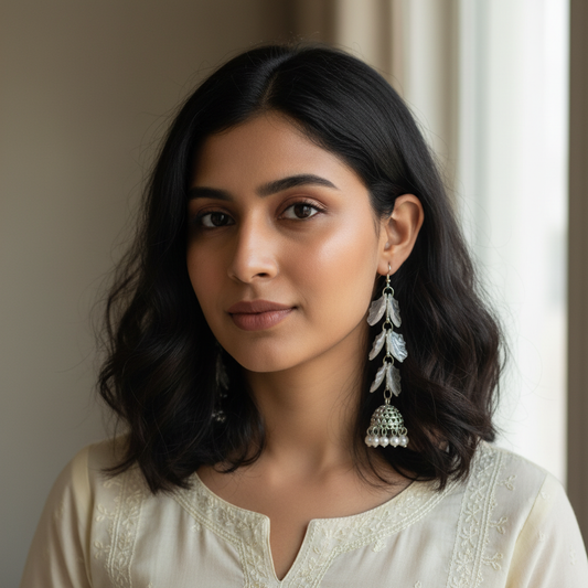Pearl & Leaf Dangle Earrings – Stainless Steel Statement Earrings India