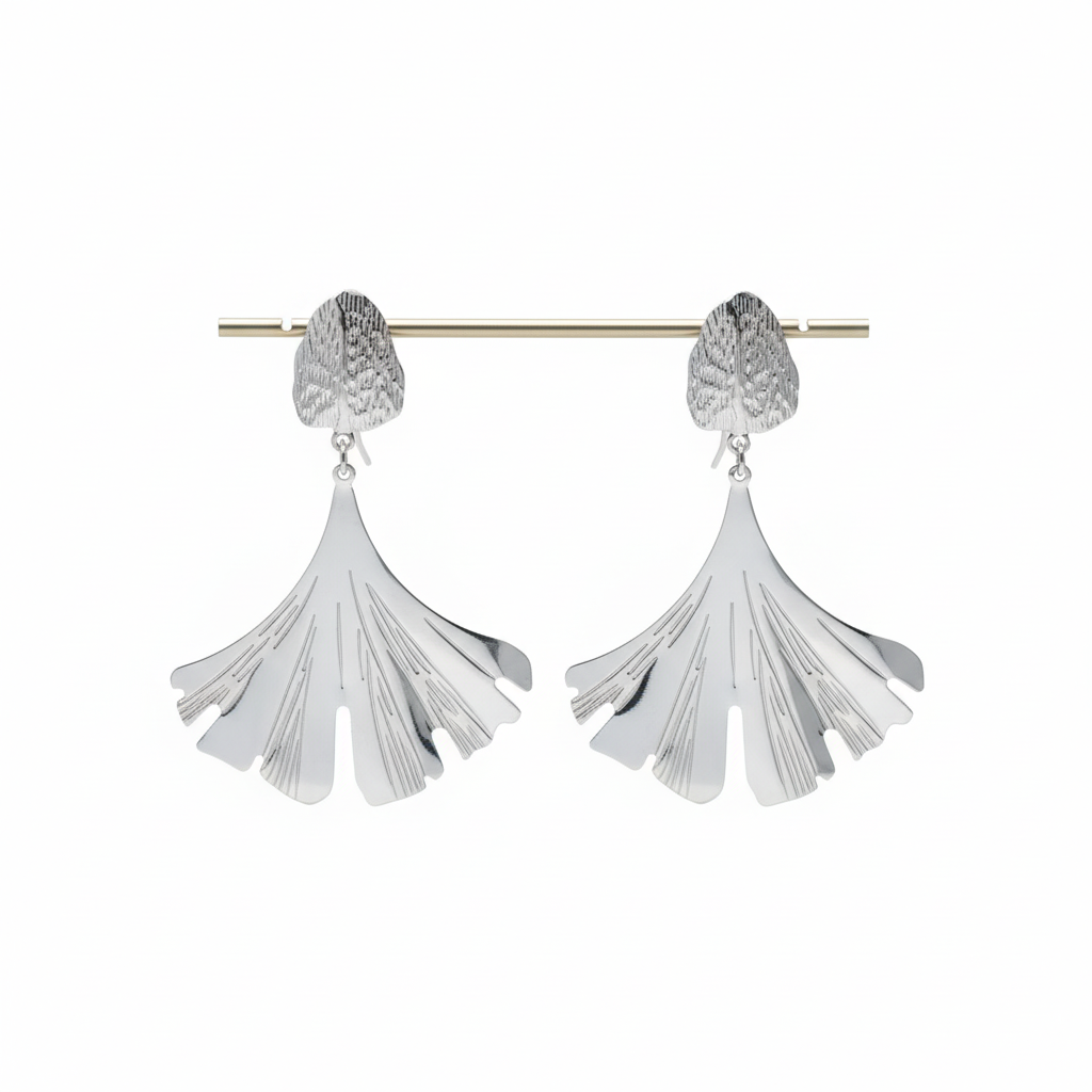Silver Fan Leaf Drop Earrings