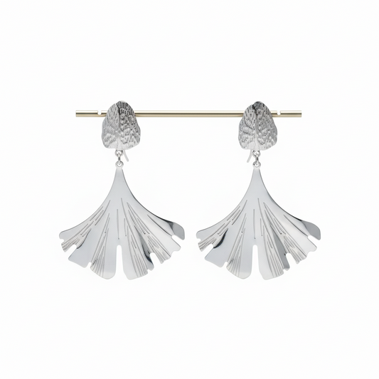 Silver Fan Leaf Drop Earrings