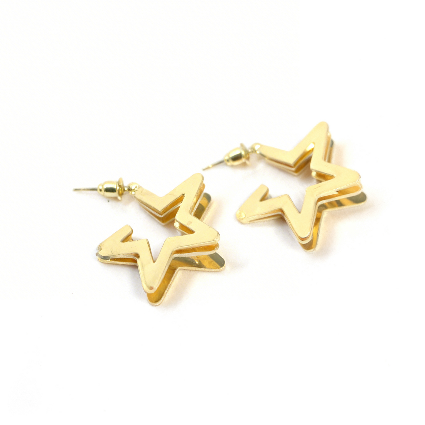 Gold Multi Layer Star Statement Earrings – Modern Geometric Design