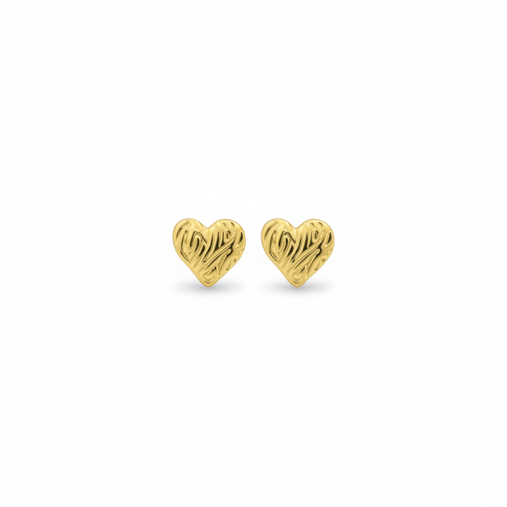 Textured Molten Heart Stud Earrings – Gold Statement Studs for Women