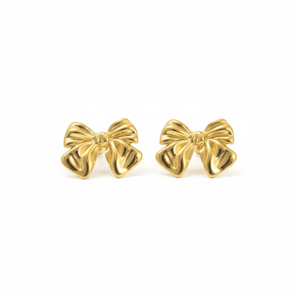 Dainty High-Shine Gold Bow Earrings - Hypoallergenic & Tarnish-Free