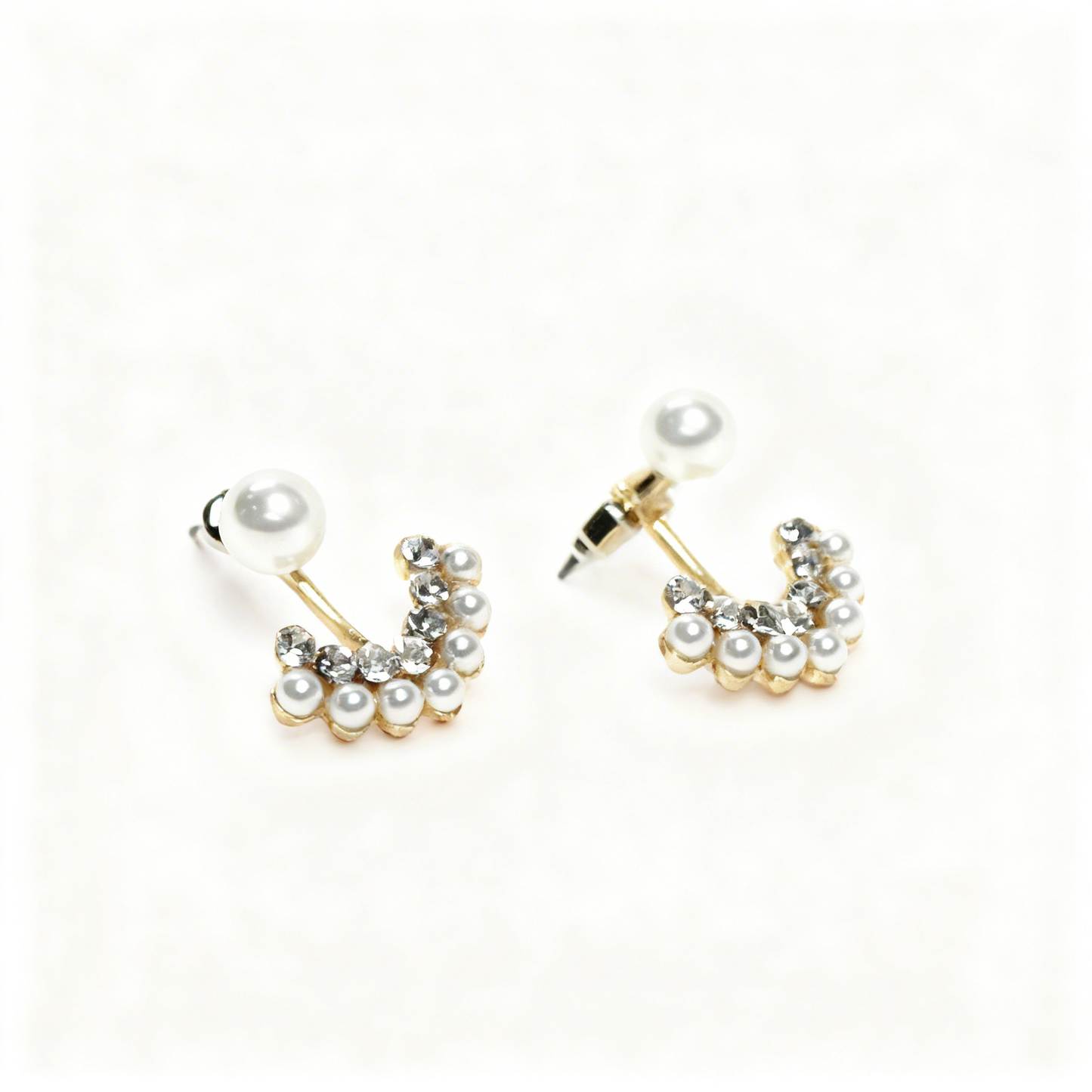 Pearl & Crystal Crescent Ear Jacket Earrings – 2-in-1 Radiant Studs