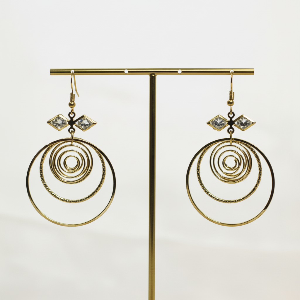 Golden Spiral Drop Earrings – Triple Circle Statement Dangles