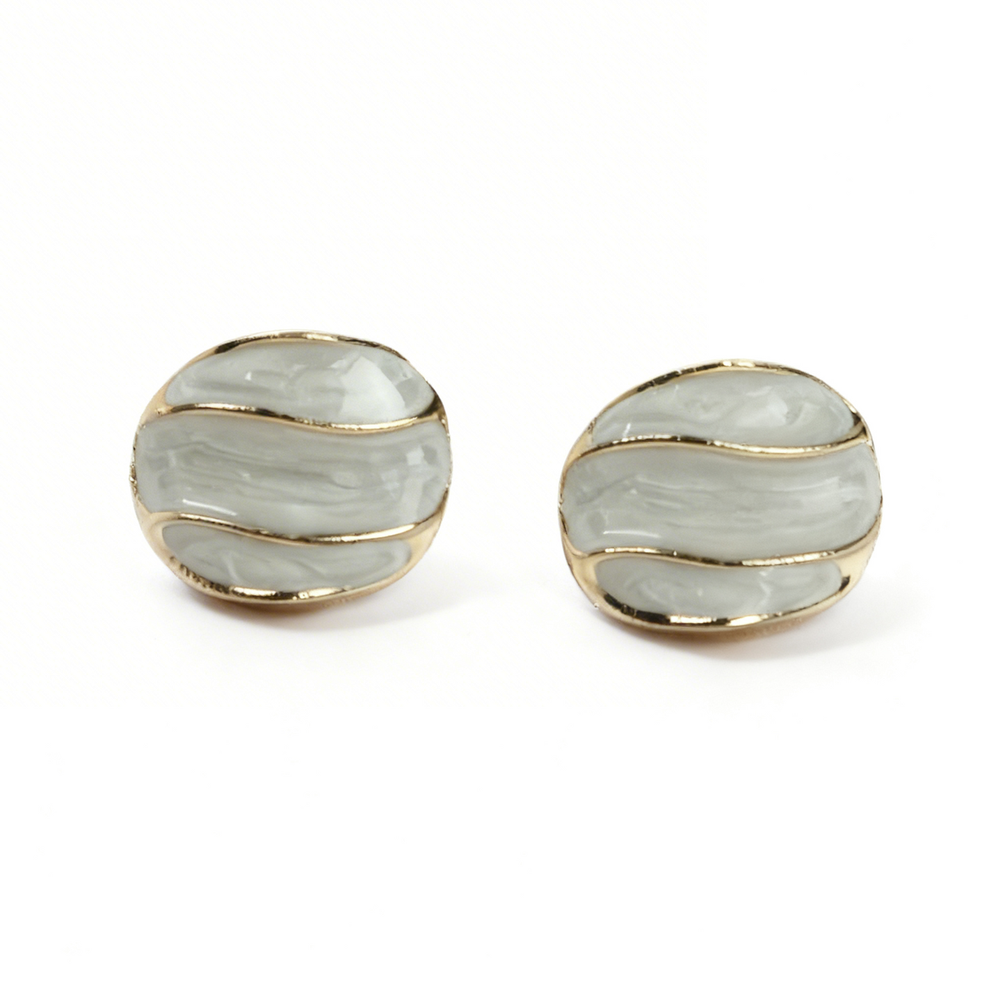 Elegant Oval Gold-Tone Stud Earrings with Marble Resin Inlay