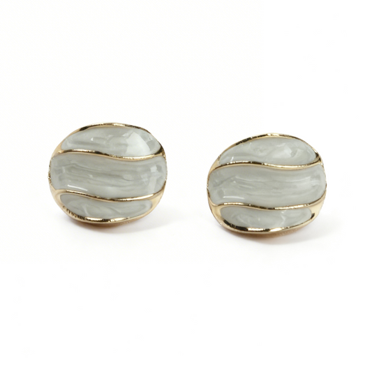 Elegant Oval Gold-Tone Stud Earrings with Marble Resin Inlay