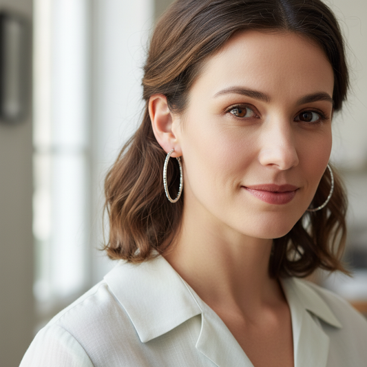 Diamond-Cut Glitter Hoops Earrings – Stainless Steel Statement Hoops