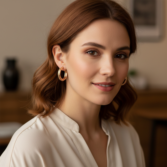 Textured Gold Hoop Earrings – Crisscross Everyday Hoops for Women