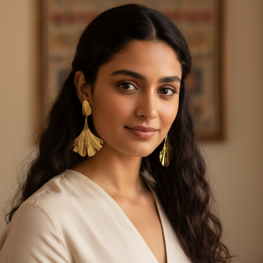 Golden Fan Leaf Drop Earrings | BME