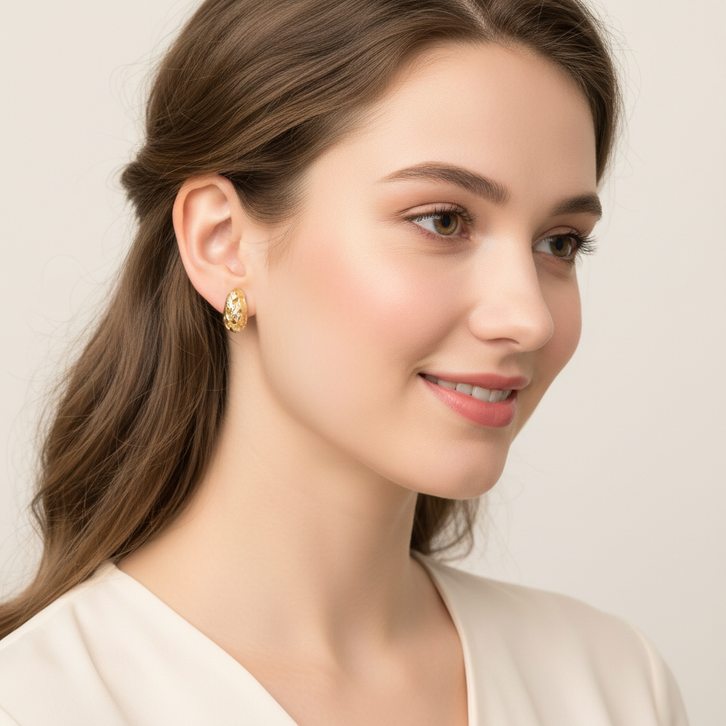 Textured Gold Hoop Stud Earrings – Bold Statement Jewellery for Women