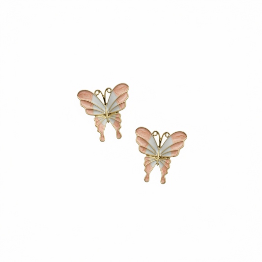 Pink & White Butterfly Stud Earrings – Delicate Statement Jewelry- Stainless Steel