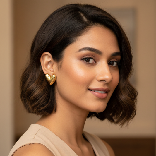Gold Heart Statement Stud Earrings | BME