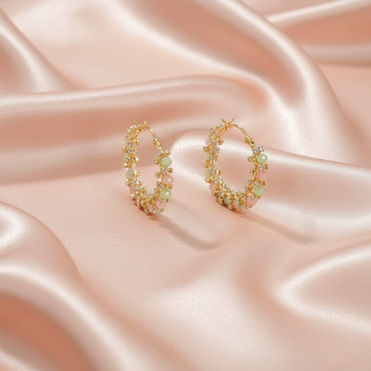 Gold Multicolor Beaded Hoop Earrings