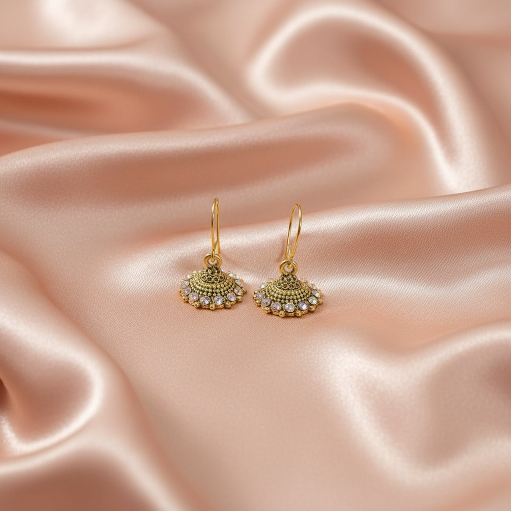Gold Crystal Dome Hoop Earrings