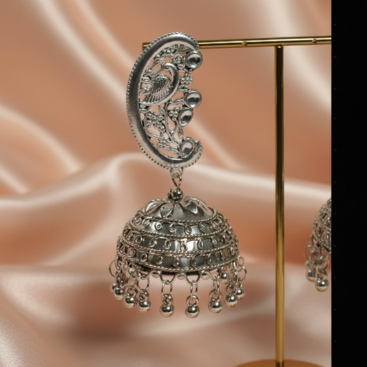 Oxidised Silver Traditional Jhumka Earrings – Boho Statement Tribal Bell Earrings