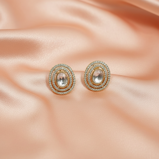 Elegant Oval Crystal Halo Stud Earrings