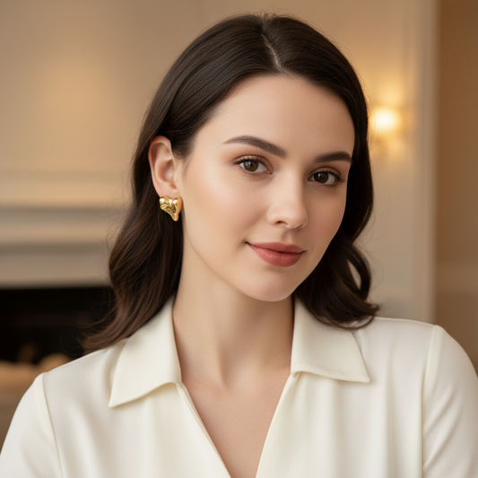Gold-Tone Puffy Heart Stud Earrings- Stainless steel
