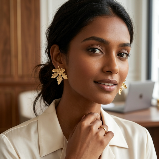 Gold Leaf Stud Earrings – Elegant Nature-Inspired Design
