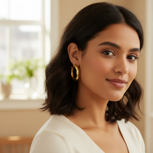 Textured Gold Chunky Hoop Earrings – Bold Statement Jewelry- Stainless steel