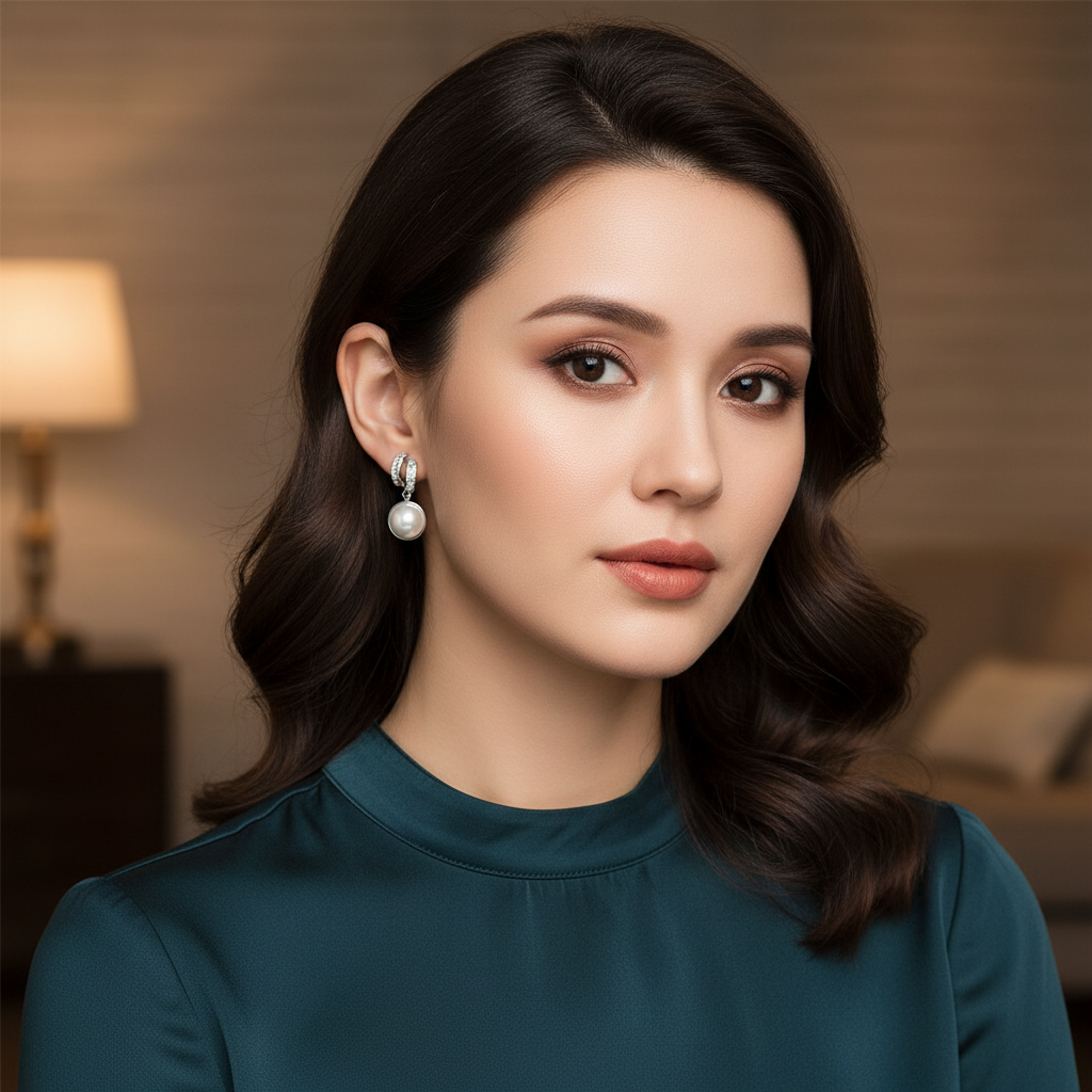 Silver Pearl Drop Hoop Earrings – Crystal Studded Huggies