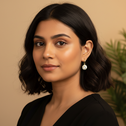 Gold-Plated Crystal Drop Earrings – Minimal Elegant Round Dangle-Stainless steel