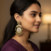 Antique Floral Chandbali Earrings – Traditional Gold Tone Statement Jewellery- Stainless Steel