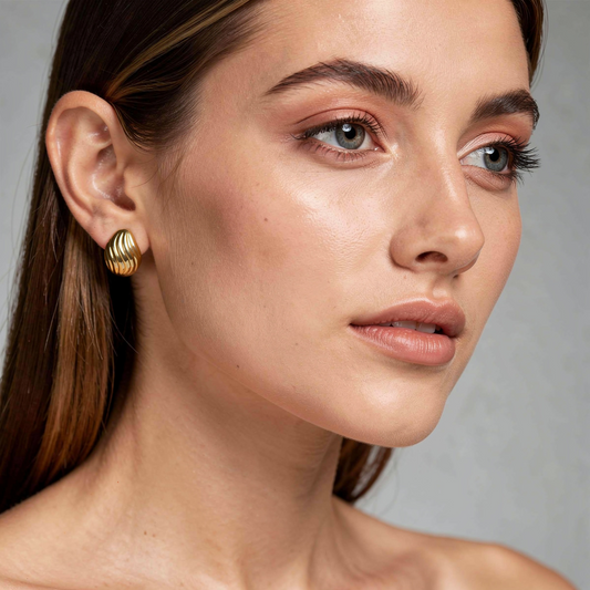 Gold Ribbed Dome Stud Earrings – Statement Studs | BME