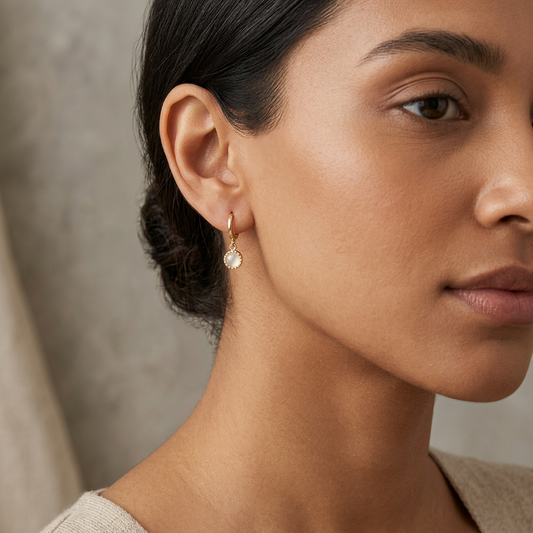 Gold Coin Drop Hoop Earrings – Minimal Everyday Elegant Design