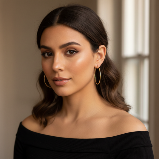 Slim Gold Textured Hoop Earrings – Classic Everyday Jewelry- Stainless steel