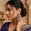 Oxidised Silver Radha Krishna Temple Earrings with Ghungroo Detailing